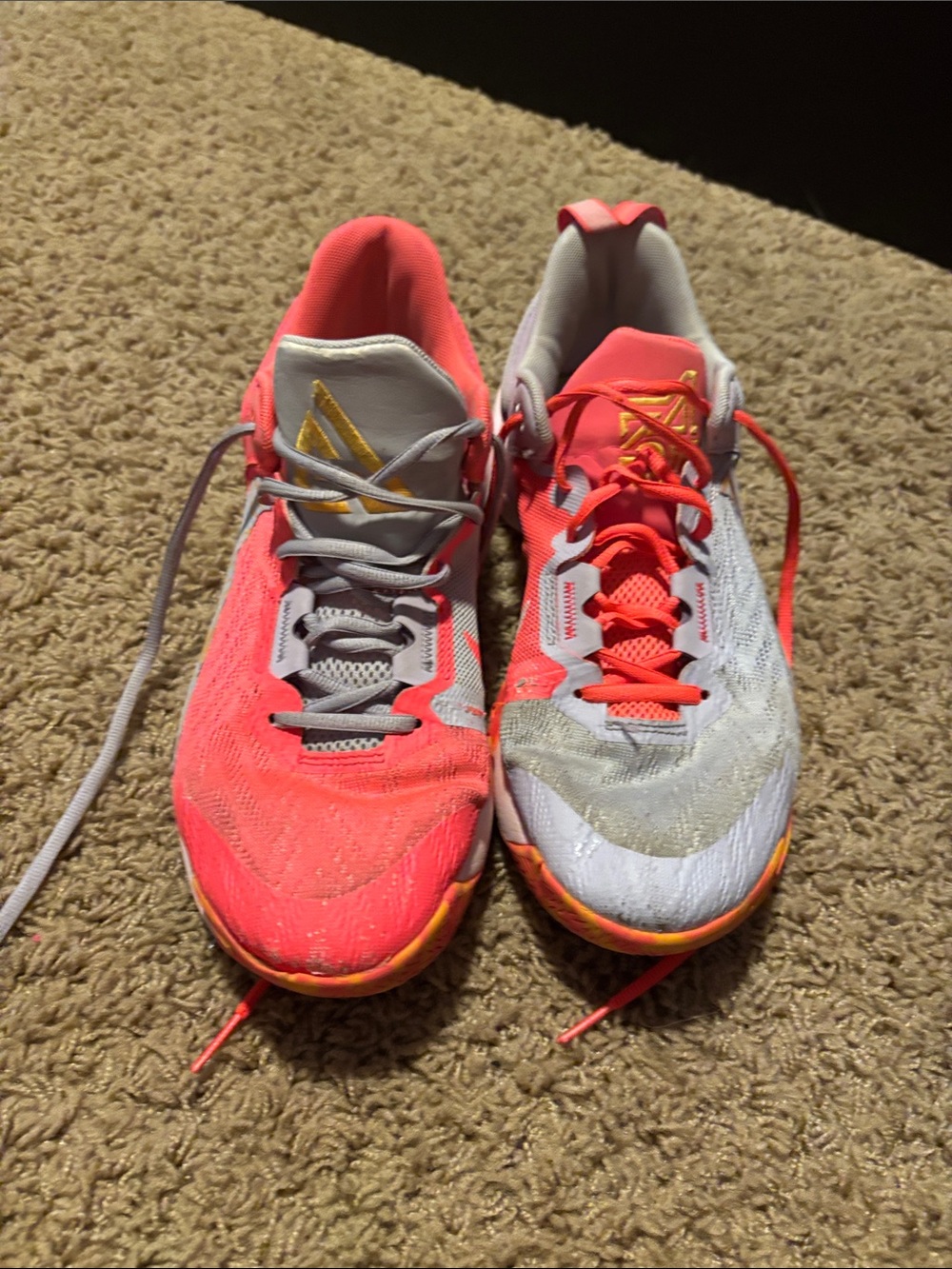 Pair of Two-Tone Coral & Light Gray Athletic Sneakers